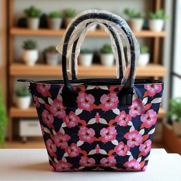 Trina Turk Pink and Navy Floral Tote with matching wallet set - Picture 3 of 15